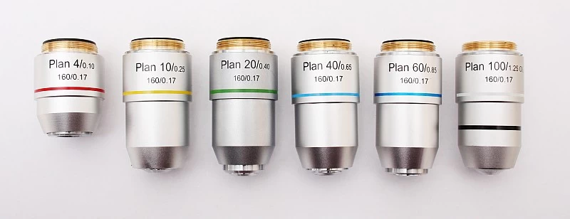 Plan akromatikus objektív készlet (4x, 10x, 40x, 100x)